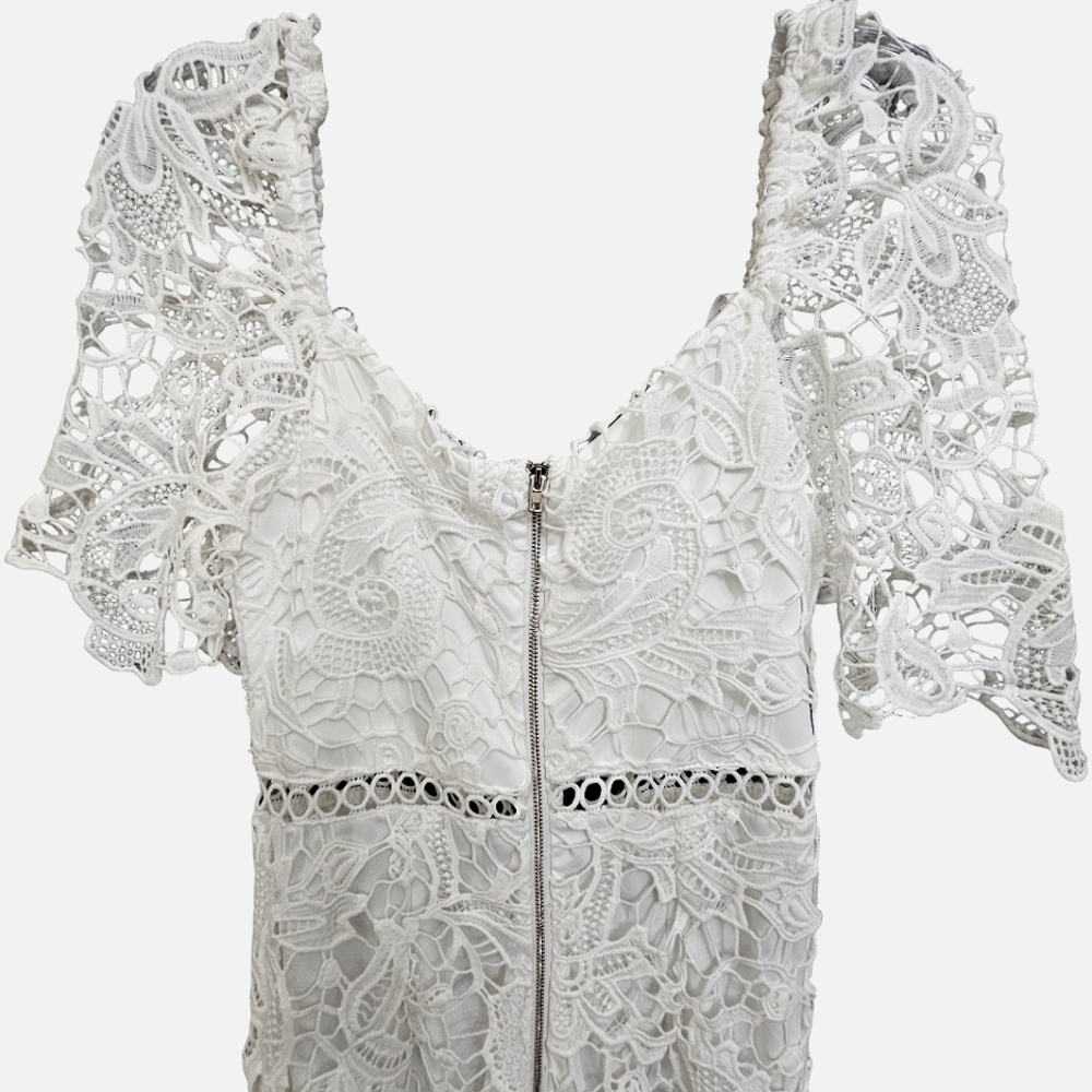 Nwot Lulu's White Embroidered Floral Lace Briarwood Shortsleeve Midi Dre… - Picture 9 of 17